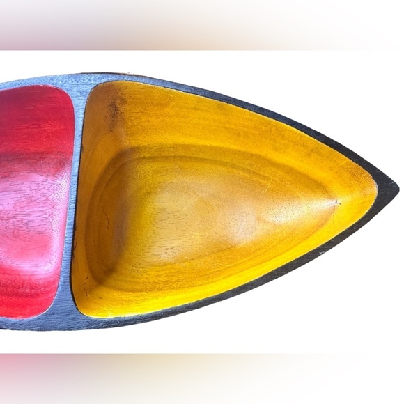 Wooden Red, Yellow, & Black Boat Shaped Serving Dish (Used - Great Condition) ✨ - Picture 5 of 6